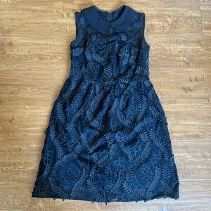 Nanette Lepore Black Leaf Appliqué Lace Midi Dress